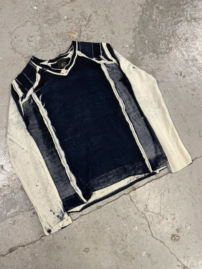 Cavalli Navy & White Contemporary Art Two Tone V Sweater (M/L) IvaFQPE 4
