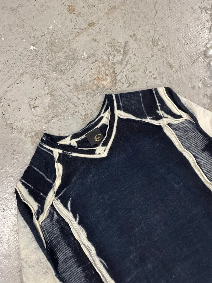 Cavalli Navy & White Contemporary Art Two Tone V Sweater (M/L) IvaFQPE 5
