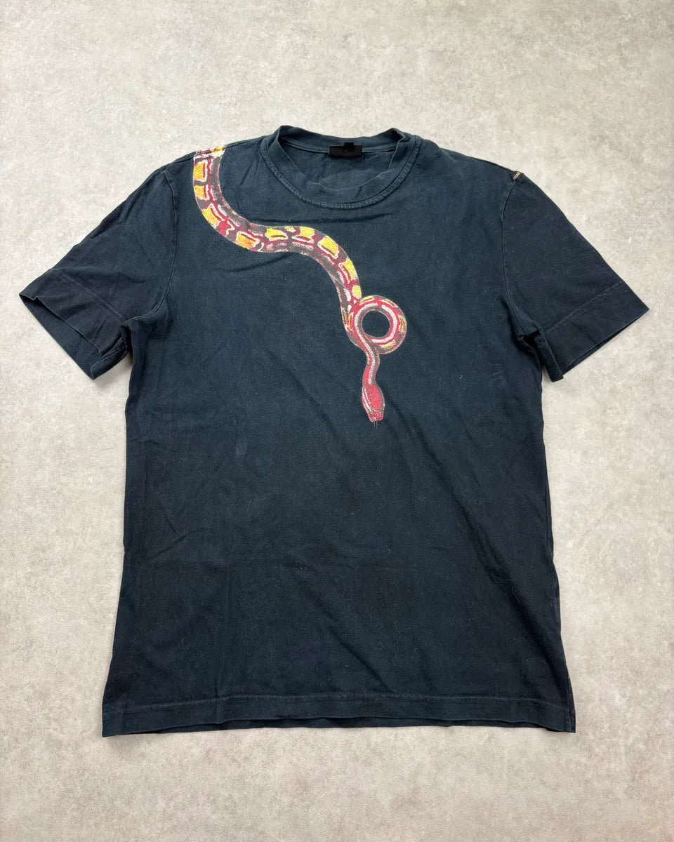 2000s Cavalli Navy Royal Red & Yellow Snake T-Shirt AHpwytf 0