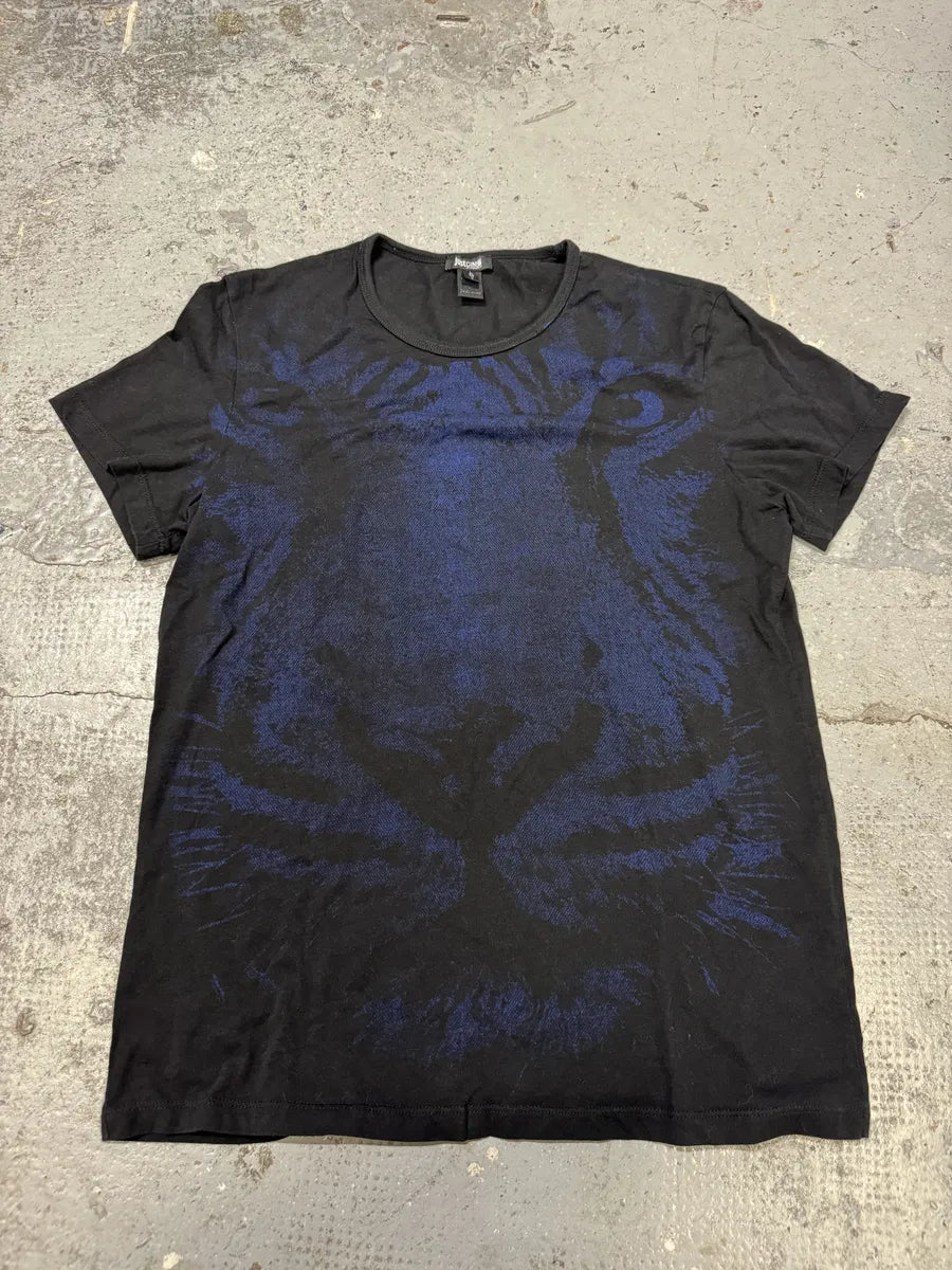 Cavalli Obscure Blue Tiger Black T-Shirt pcwneMb 0