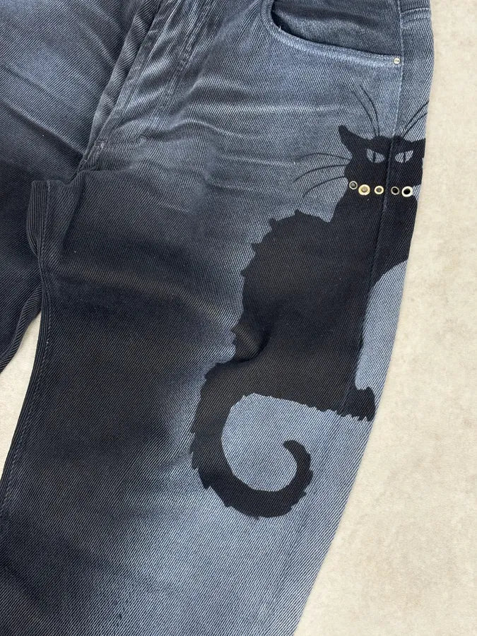 2000s Cavalli Archive Cat Navy Gradient Denim Jeans fcqFrGE 9
