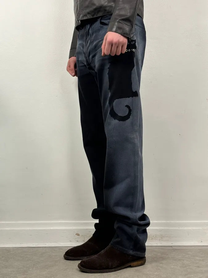 2000s Cavalli Archive Cat Navy Gradient Denim Jeans fcqFrGE 2