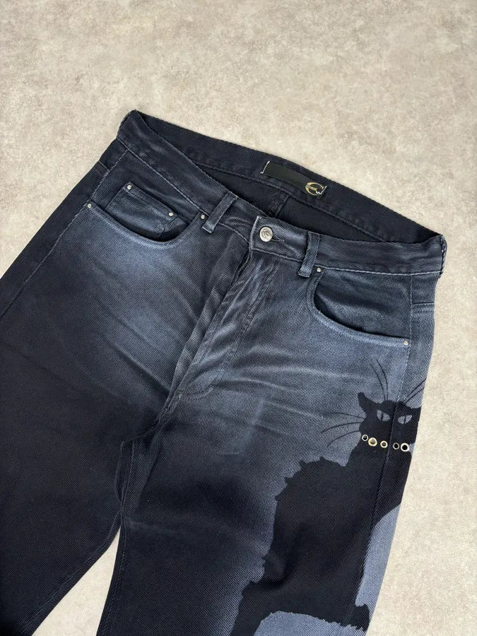 2000s Cavalli Archive Cat Navy Gradient Denim Jeans fcqFrGE 4