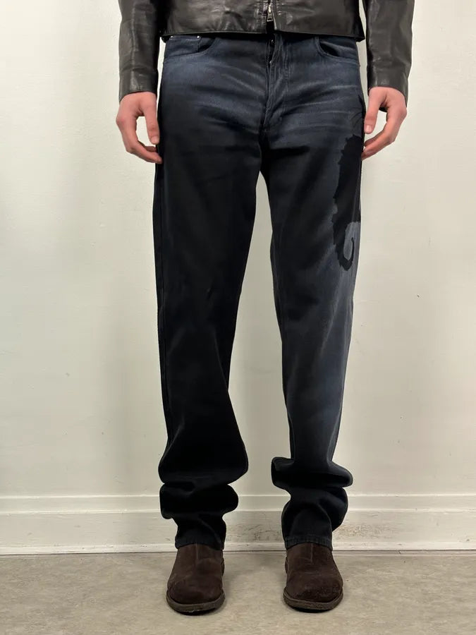 2000s Cavalli Archive Cat Navy Gradient Denim Jeans fcqFrGE 1