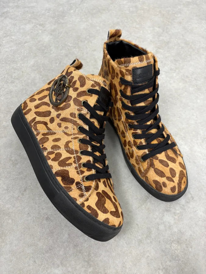 Cavalli Pony Hair Leopard High Leather Sneakers ITevDaS 6