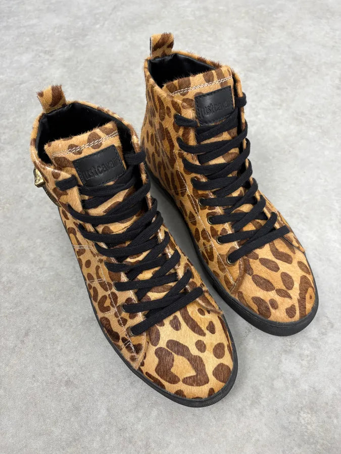 Cavalli Pony Hair Leopard High Leather Sneakers ITevDaS 5