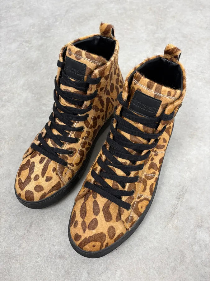 Cavalli Pony Hair Leopard High Leather Sneakers ITevDaS 4