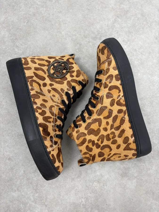 Cavalli Pony Hair Leopard High Leather Sneakers ITevDaS 7