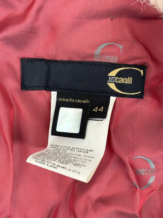 AW2005 Cavalli Mongolian Fur Grey Leather & Blue Denim Jacket nMcLLMh 9