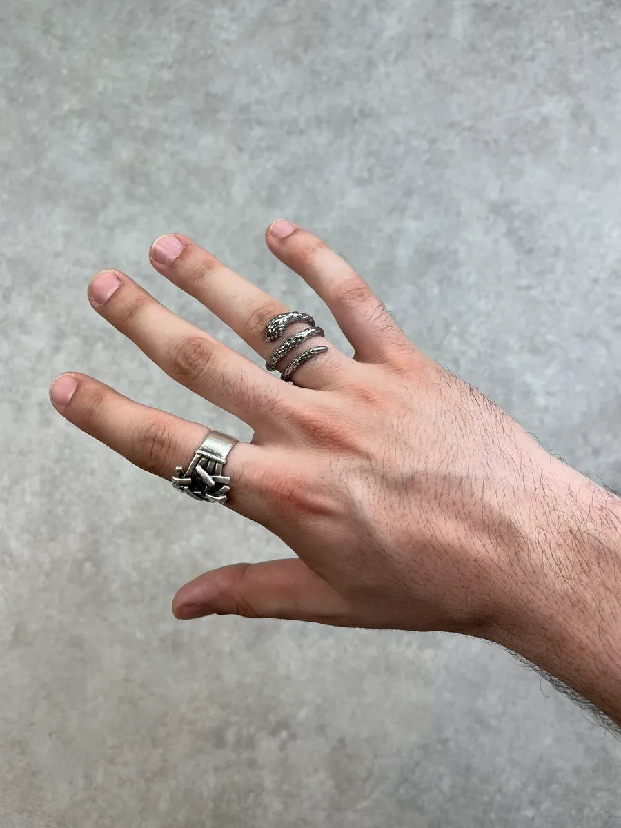 Cavalli Silver Grey Metal Braided Snake Ring zSloqpn 0