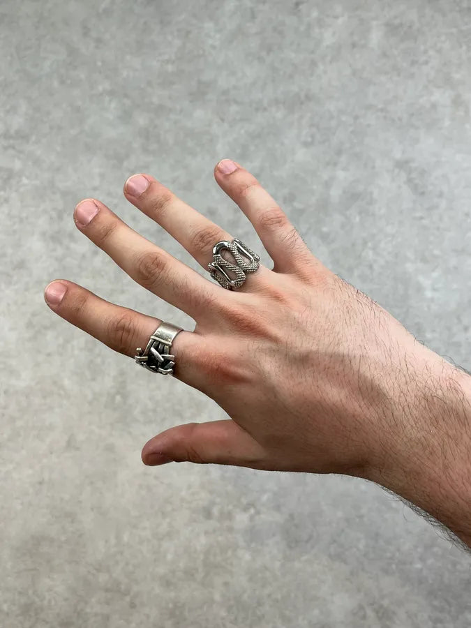 Cavalli Silver Metal Textured Ring NQMjbhq 0