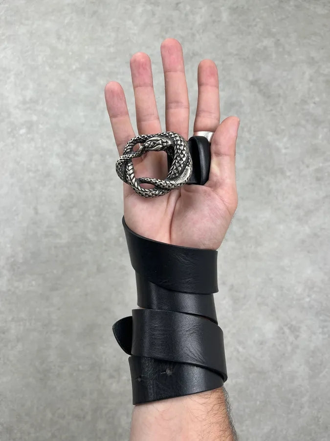 Cavalli Snake Buckle Black Leather Belt PUDZcNL 1