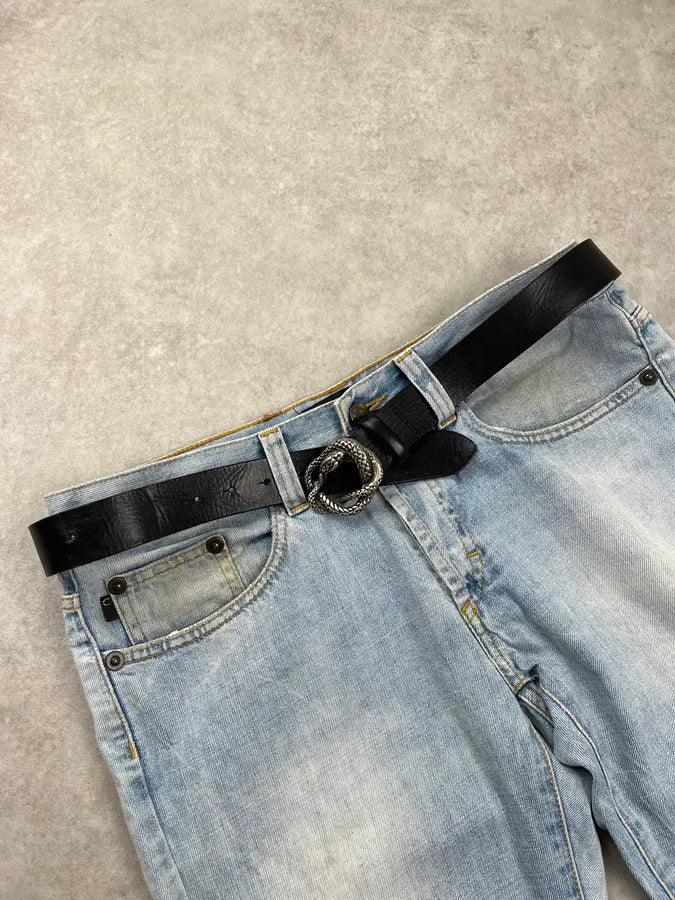 Cavalli Snake Buckle Black Leather Belt PUDZcNL 2
