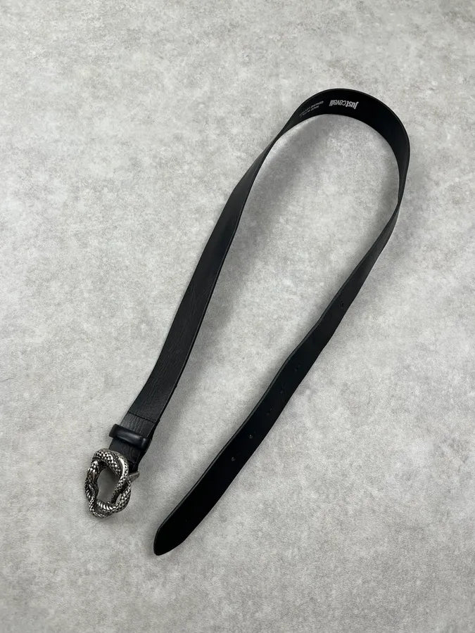 Cavalli Snake Buckle Black Leather Belt PUDZcNL 3