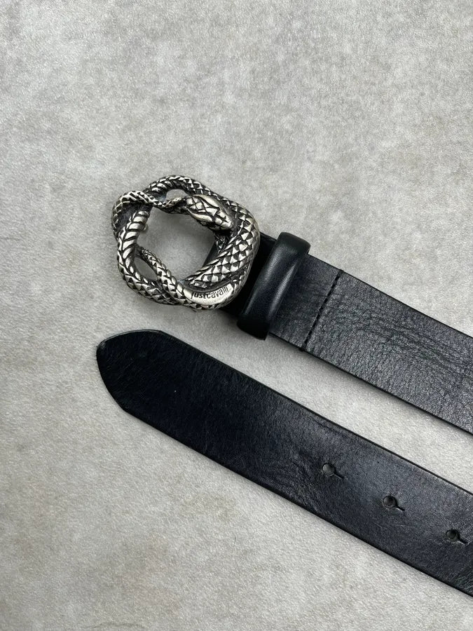 Cavalli Snake Buckle Black Leather Belt PUDZcNL 4