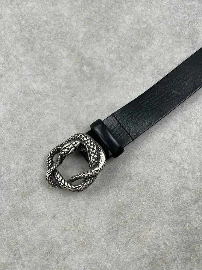 Cavalli Snake Buckle Black Leather Belt PUDZcNL 5