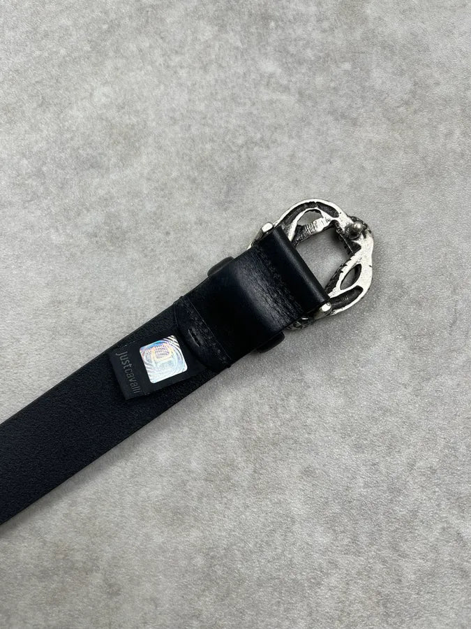Cavalli Snake Buckle Black Leather Belt PUDZcNL 7