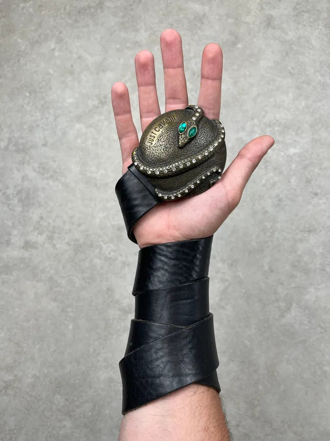 Cavalli Snake Turquoise Stones Buckle Black Leather Belt JLnwkLv 0