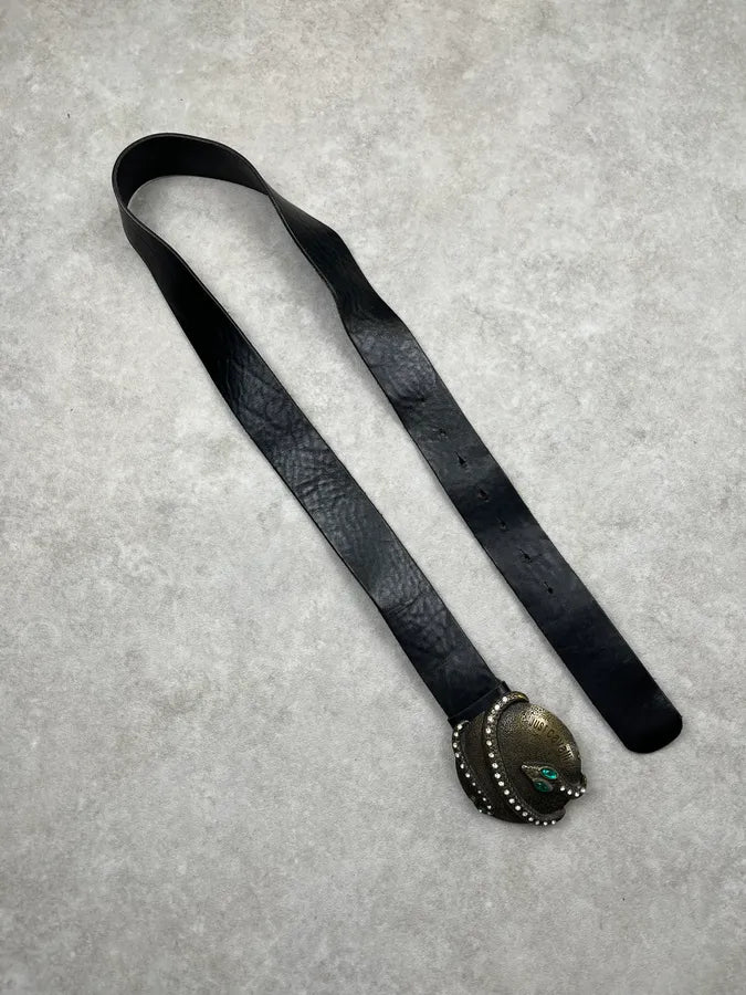 Cavalli Snake Turquoise Stones Buckle Black Leather Belt JLnwkLv 2