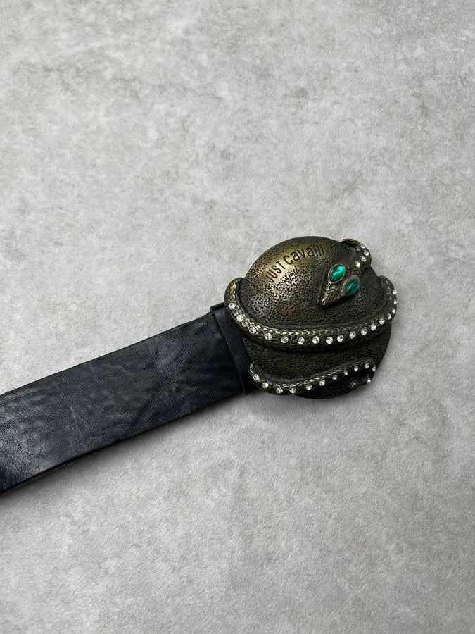 Cavalli Snake Turquoise Stones Buckle Black Leather Belt JLnwkLv 4