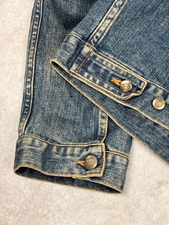 2000s Cavalli Blue Faded Studded Denim Jacket OsDNHak 9