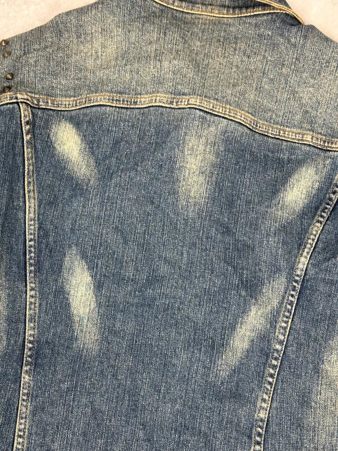 2000s Cavalli Blue Faded Studded Denim Jacket OsDNHak 11