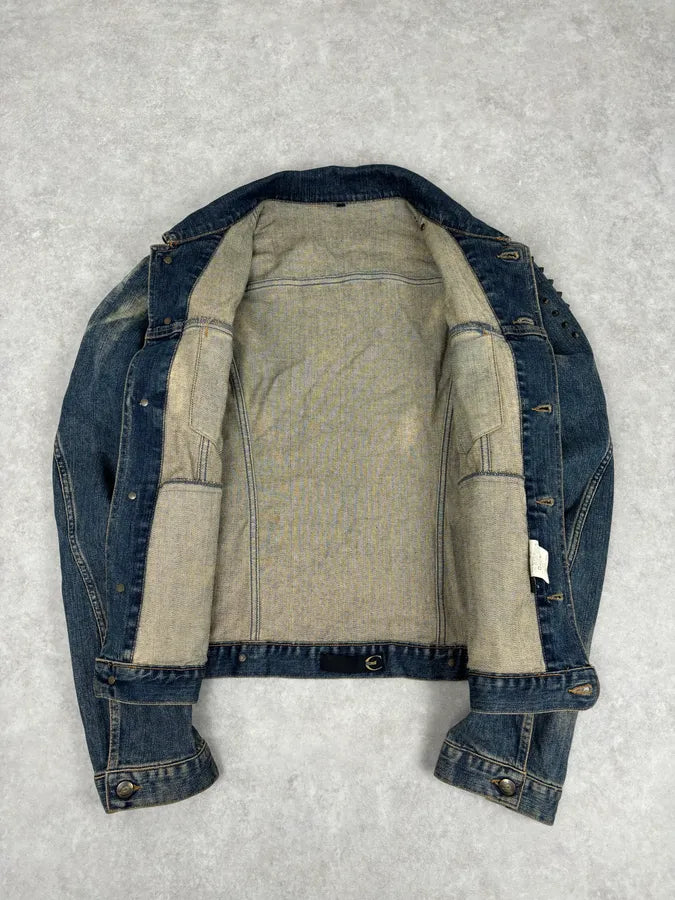 2000s Cavalli Blue Faded Studded Denim Jacket OsDNHak 6