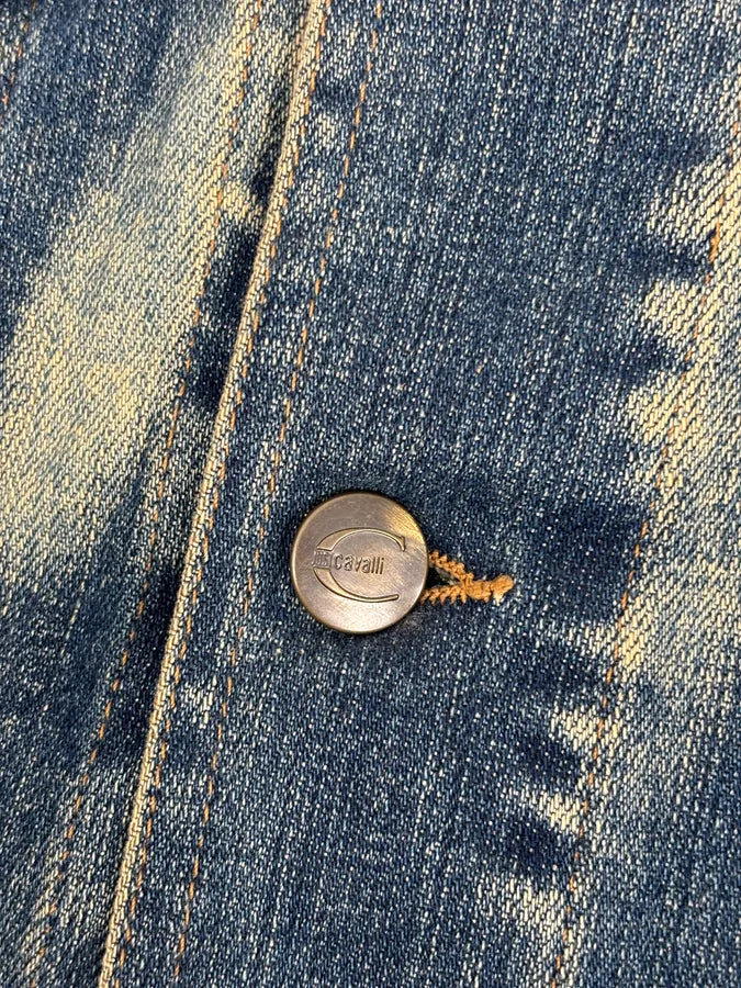 2000s Cavalli Blue Faded Studded Denim Jacket OsDNHak 10