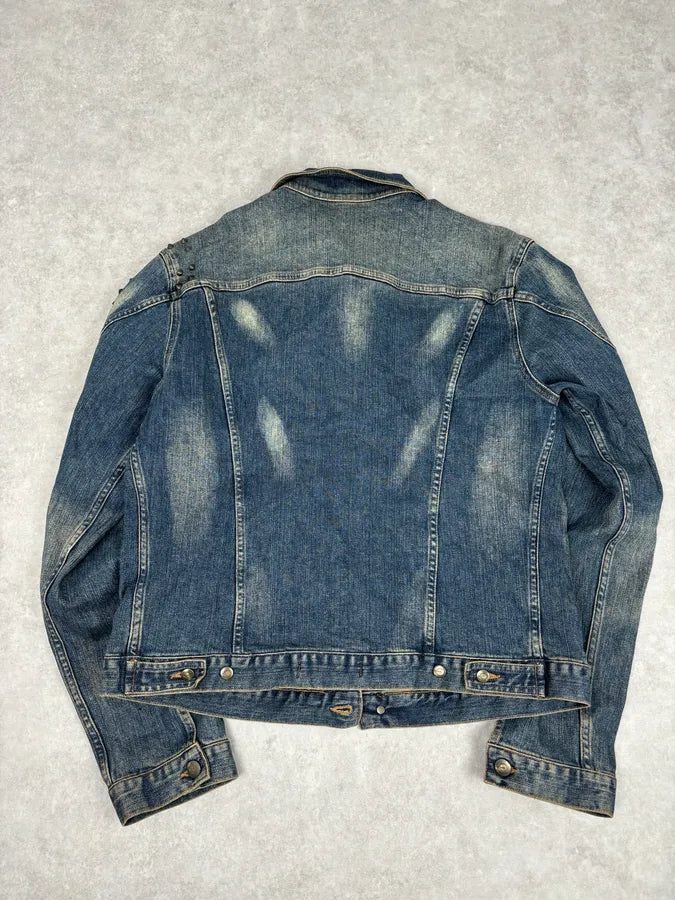 2000s Cavalli Blue Faded Studded Denim Jacket OsDNHak 4