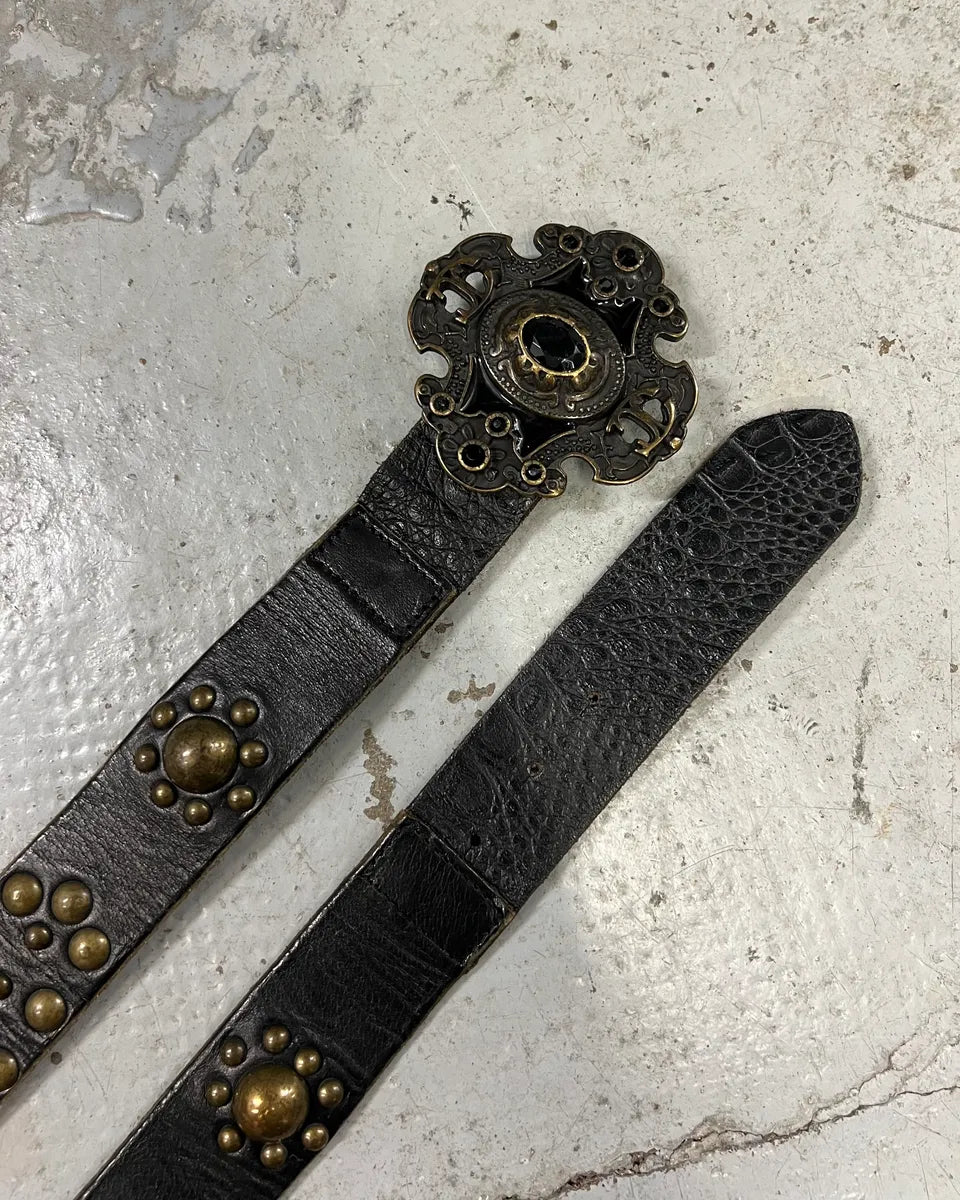 Cavalli Studded Prestigious Metal Buckle Leather Belt (OS) 0