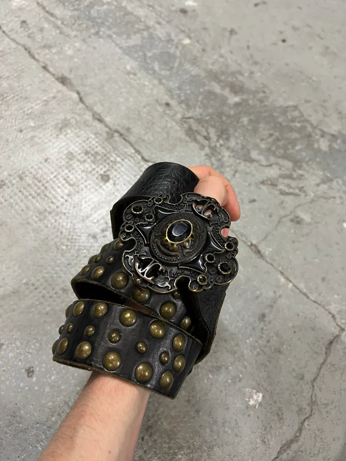 Cavalli Studded Prestigious Metal Buckle Leather Belt (OS) 2
