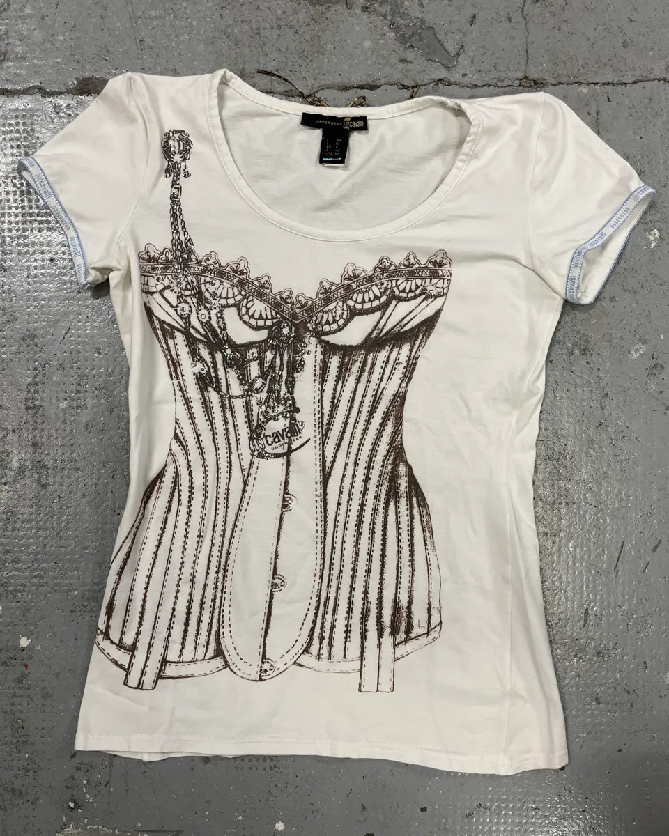 Cavalli Trompe L’oeil Bust White Top (XS/S) vWLrUuu 0