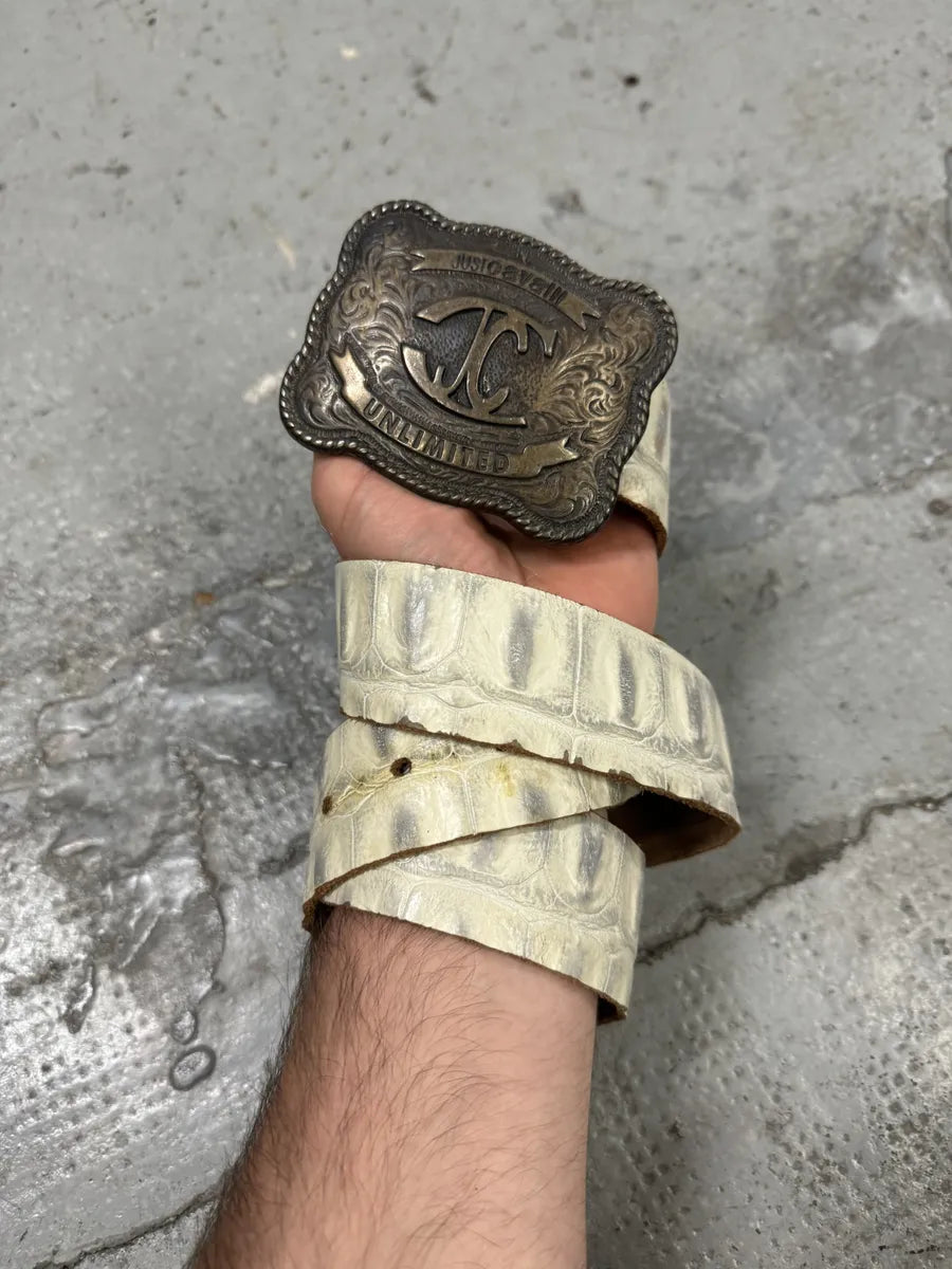 Cavalli White Creamy Crocodile Effect Leather Belt IrSQzZt 2