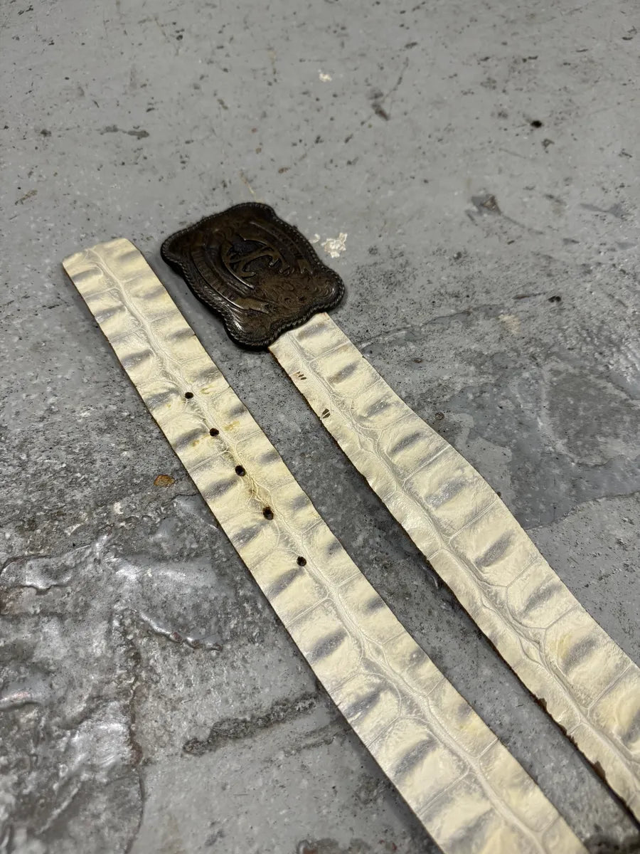 Cavalli White Creamy Crocodile Effect Leather Belt IrSQzZt 4