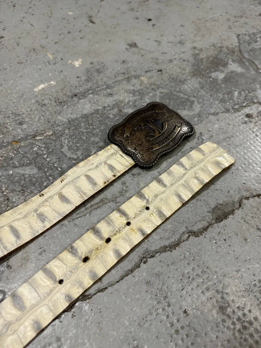 Cavalli White Creamy Crocodile Effect Leather Belt IrSQzZt 5