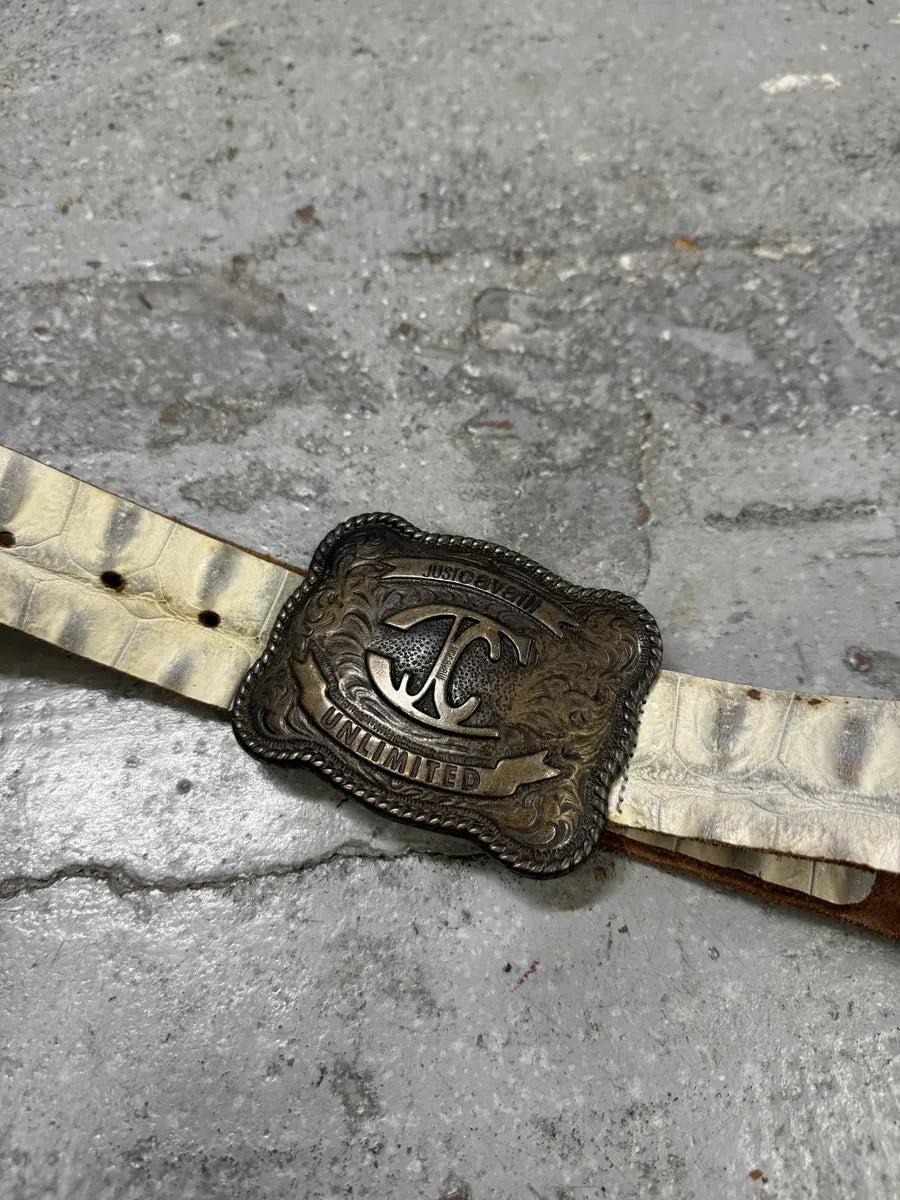 Cavalli White Creamy Crocodile Effect Leather Belt IrSQzZt 6