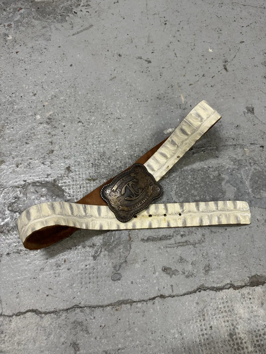 Cavalli White Creamy Crocodile Effect Leather Belt IrSQzZt 9
