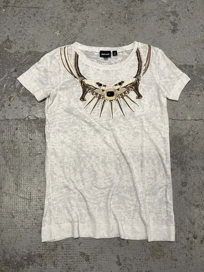 Cavalli White Transparency Trompe L’oeil Necklace Jaws T-Shirt DpzNLrq 0