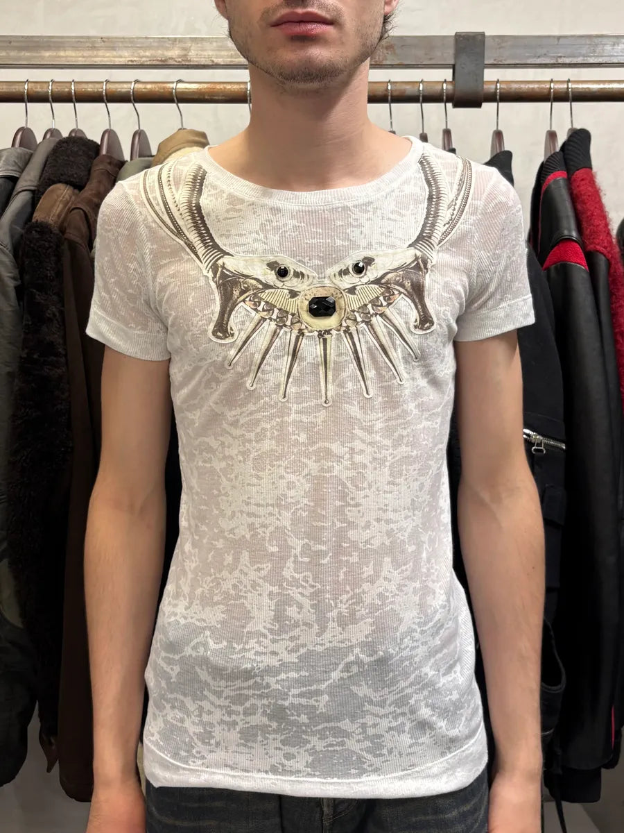 Cavalli White Transparency Trompe L’oeil Necklace Jaws T-Shirt DpzNLrq 1