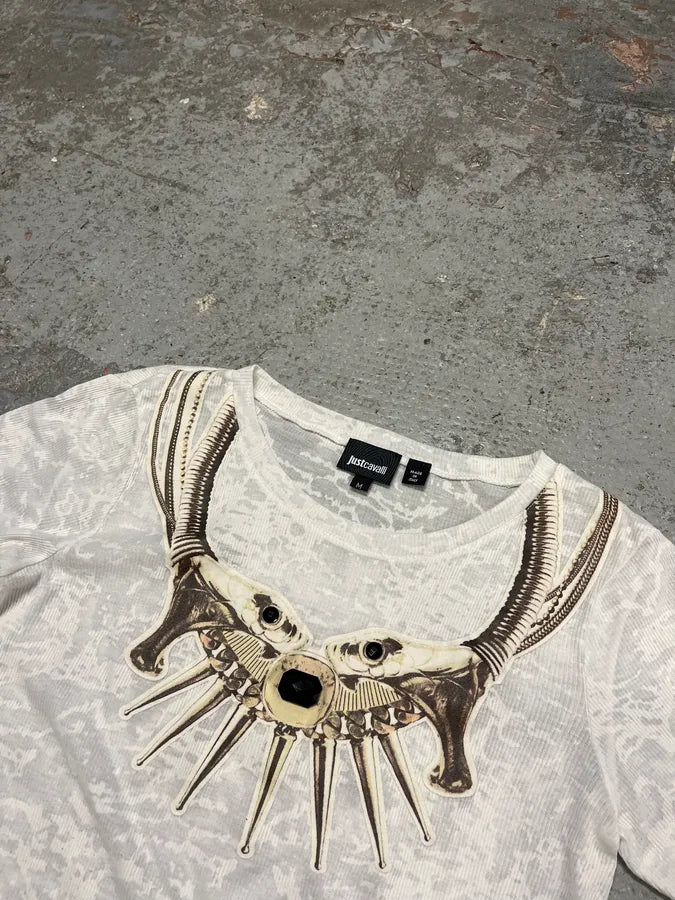 Cavalli White Transparency Trompe L’oeil Necklace Jaws T-Shirt DpzNLrq 3