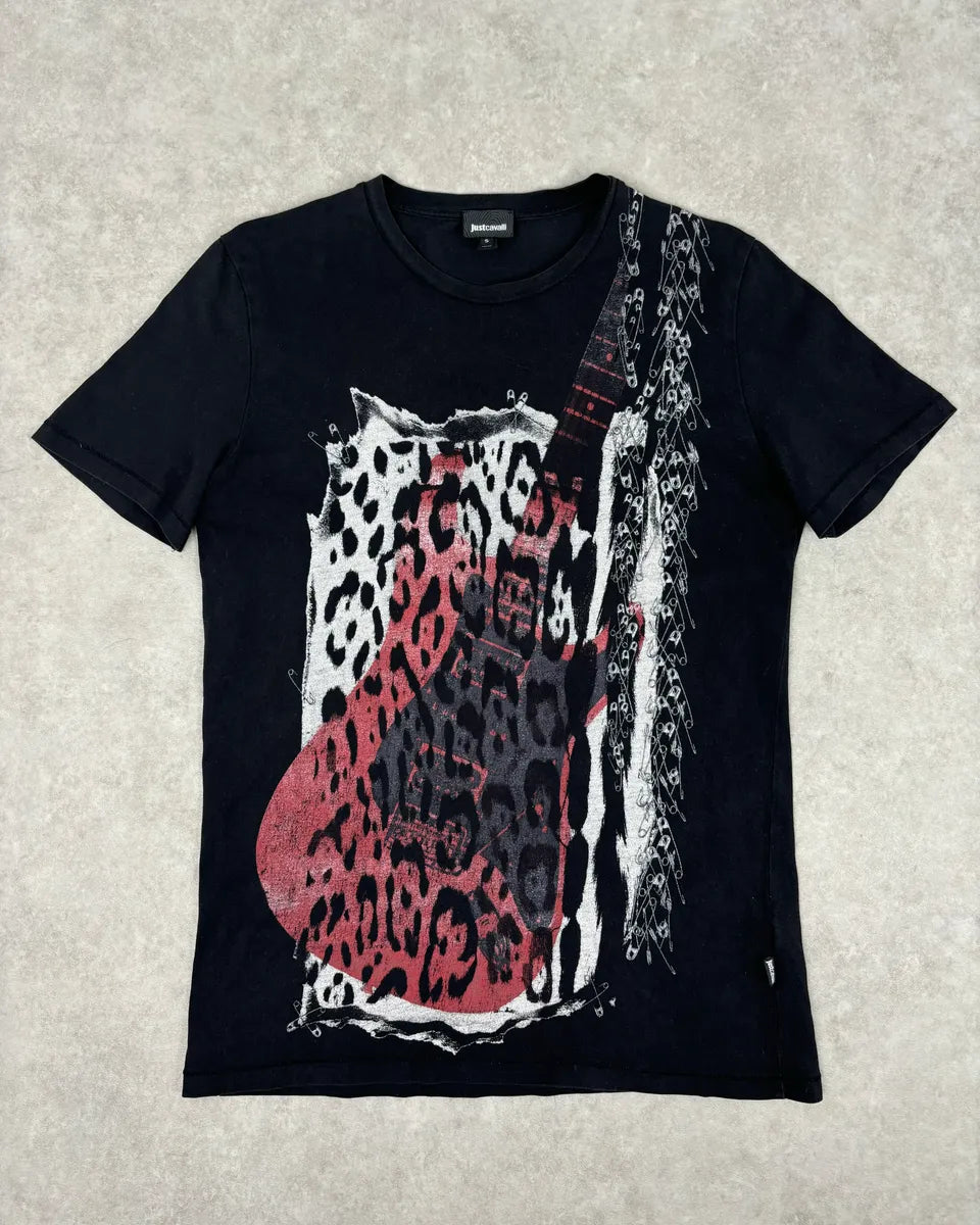 AW2016 Cavalli World Tour Leopard Guitar Black T-Shirt dRFdZwp 0