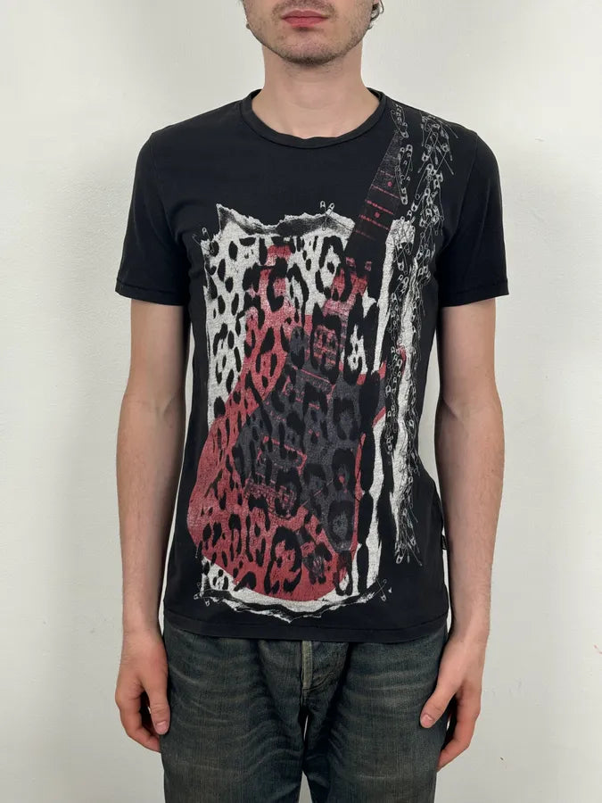 AW2016 Cavalli World Tour Leopard Guitar Black T-Shirt dRFdZwp 1