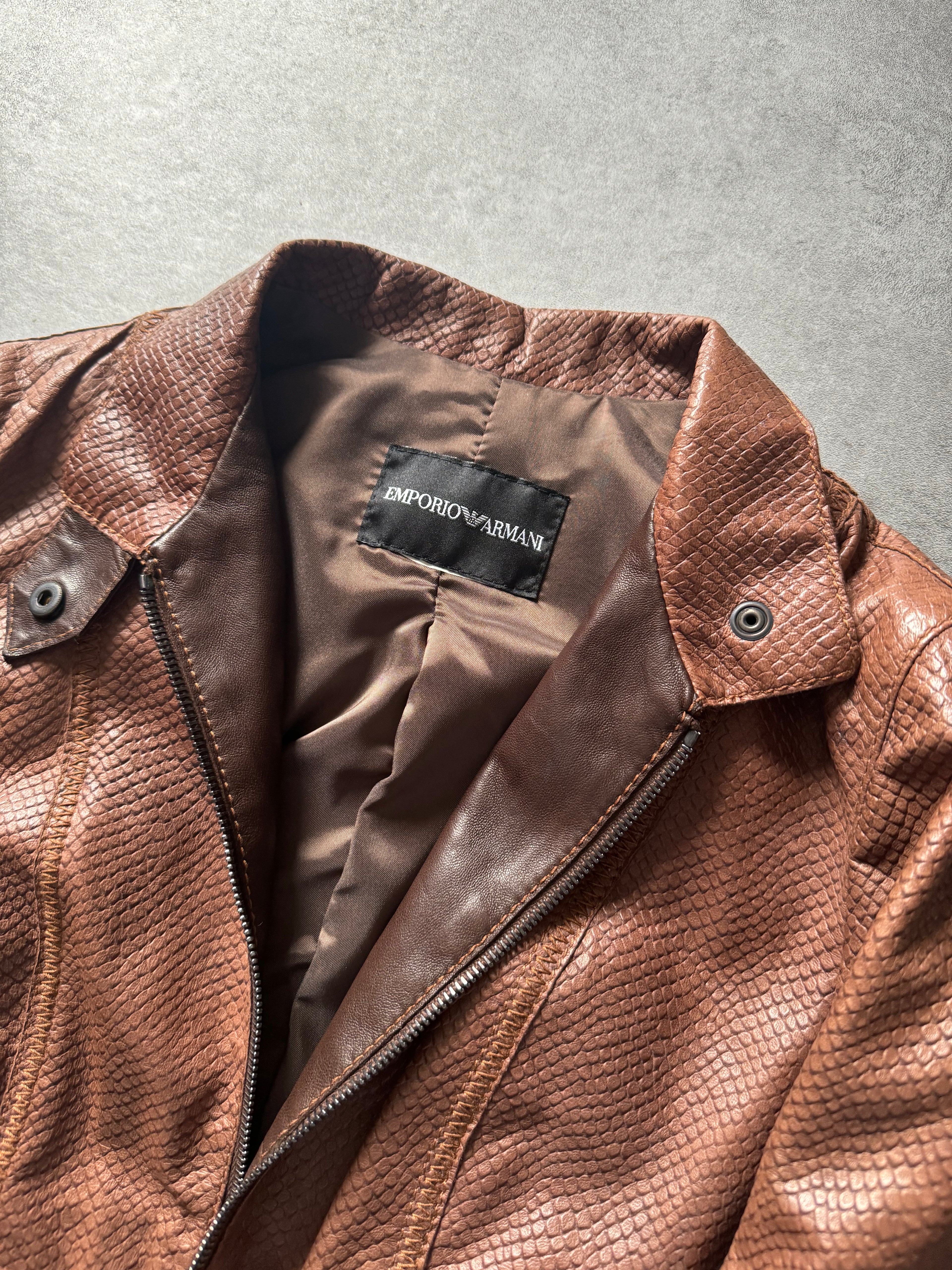 AW2007 Emporio Armani Python Effect Brown Leather Jacket  (XS) - 9