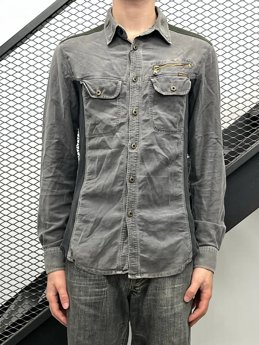 SS2003 Dolce & Gabbana Grey Olive Panel Military Light Shirt cdiaDrOC 1