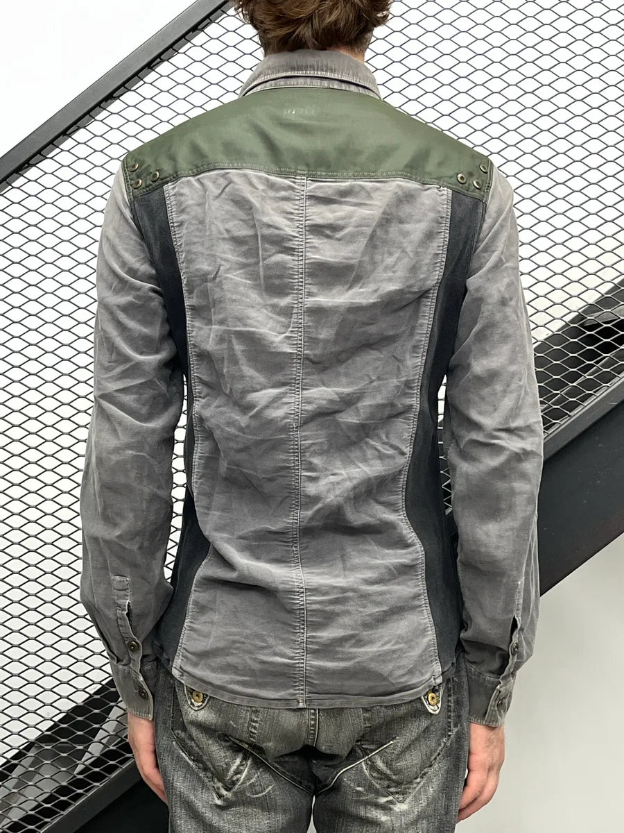 SS2003 Dolce & Gabbana Grey Olive Panel Military Light Shirt cdiaDrOC 2