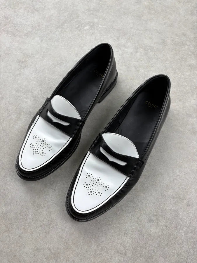 AW2021 Celine Black & White Leather Classy Loafers ARlXLPa 2