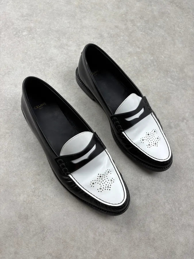 AW2021 Celine Black & White Leather Classy Loafers ARlXLPa 3