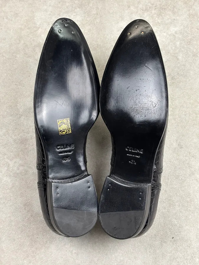 Celine Black Crocodile Alligator Leather Derby Shoes DMSDgQa 10