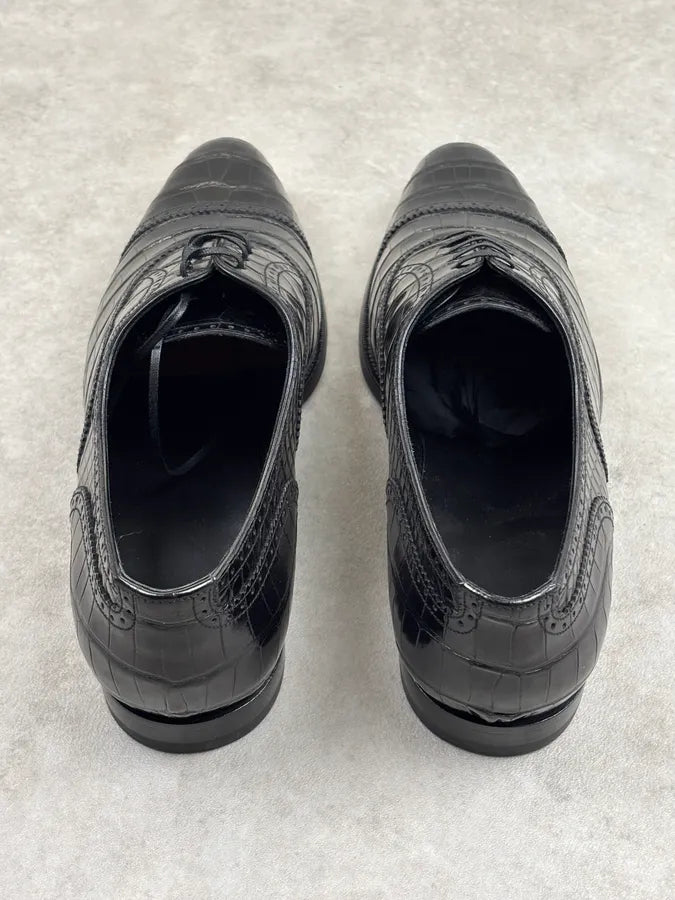 Celine Black Crocodile Alligator Leather Derby Shoes DMSDgQa 13