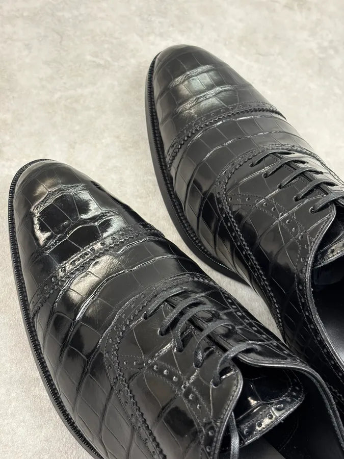 Celine Black Crocodile Alligator Leather Derby Shoes DMSDgQa 15